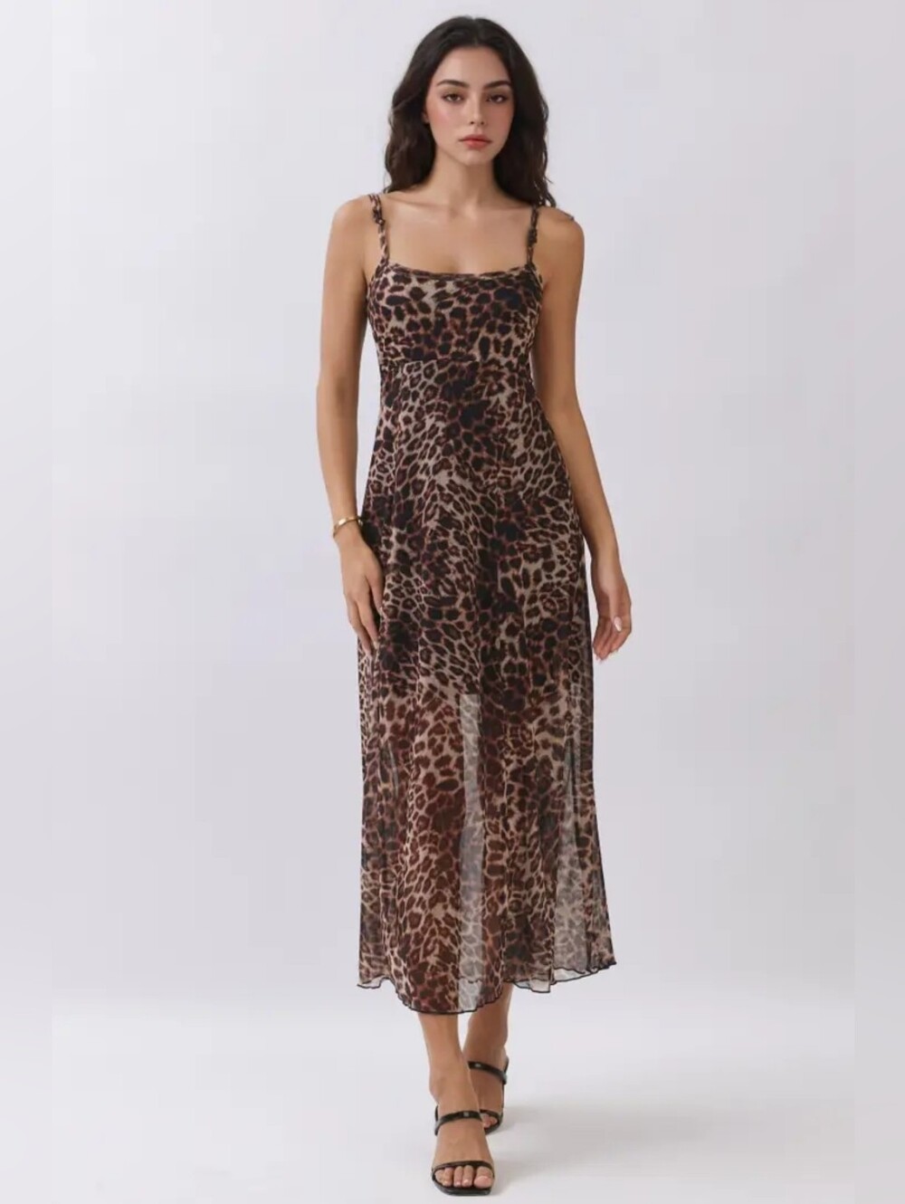 Leopard Print Slip Dress - Brown and Black